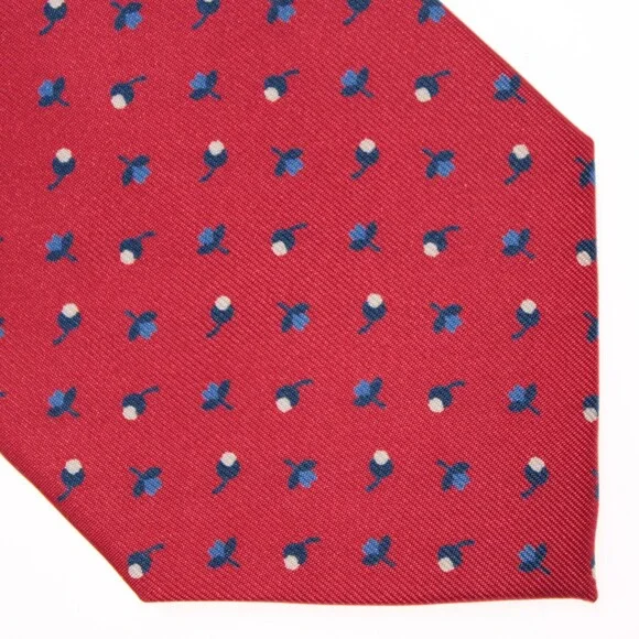 Drake's NWT Neck Tie in Red with Navy/Light Blue & White Floral Print 100% Silk